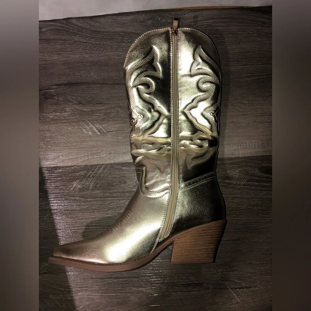 Top Moda Elk Gold Wester Cowgirl Full Zipper Calf Boots New - Picture 6 of 11